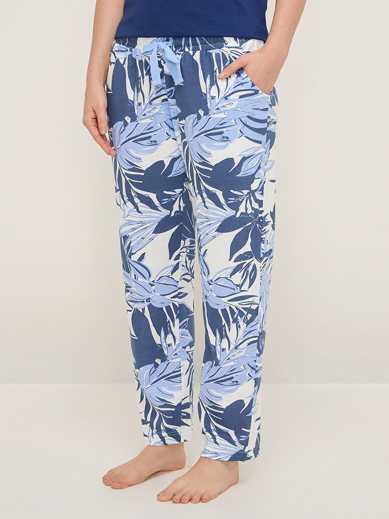 Wunderlove White Botanical Printed High-Rise Lounge Pants