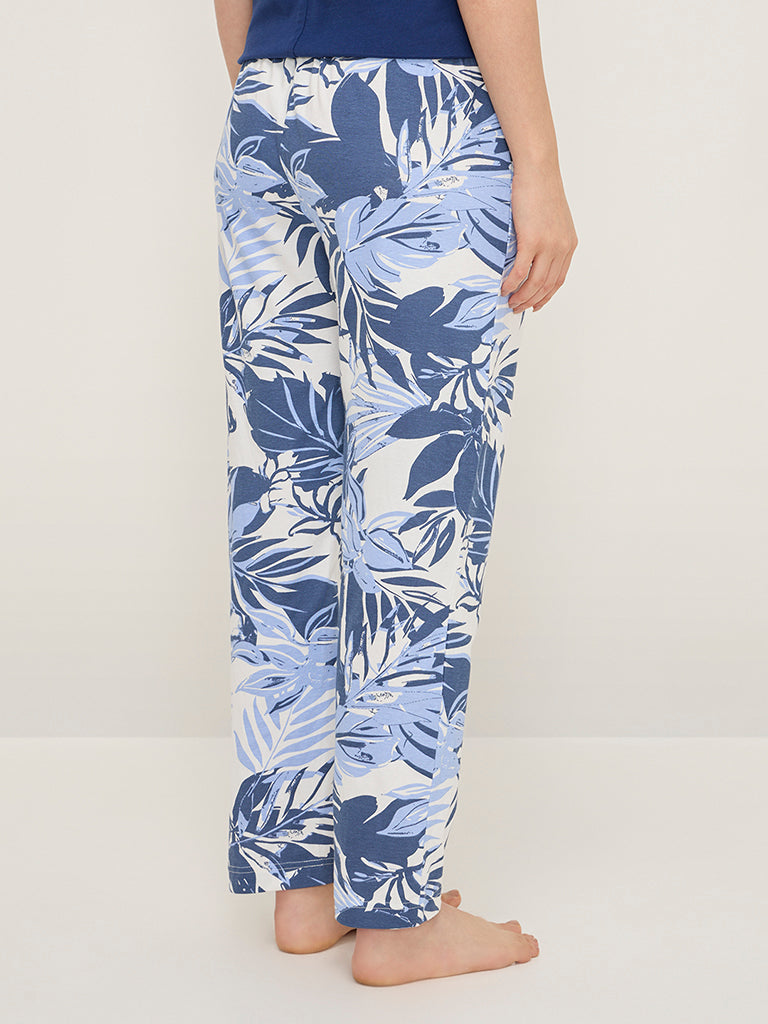 Wunderlove White Botanical Printed High-Rise Lounge Pants