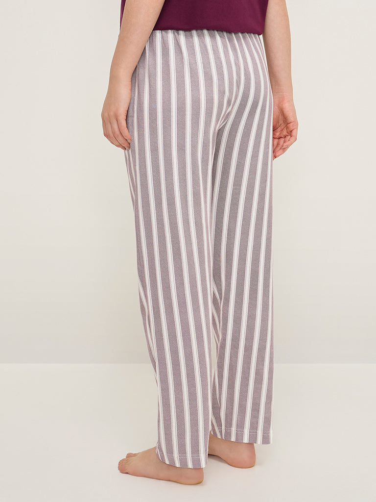 Wunderlove Dark Purple Stripe High-Rise Cotton Lounge Pants