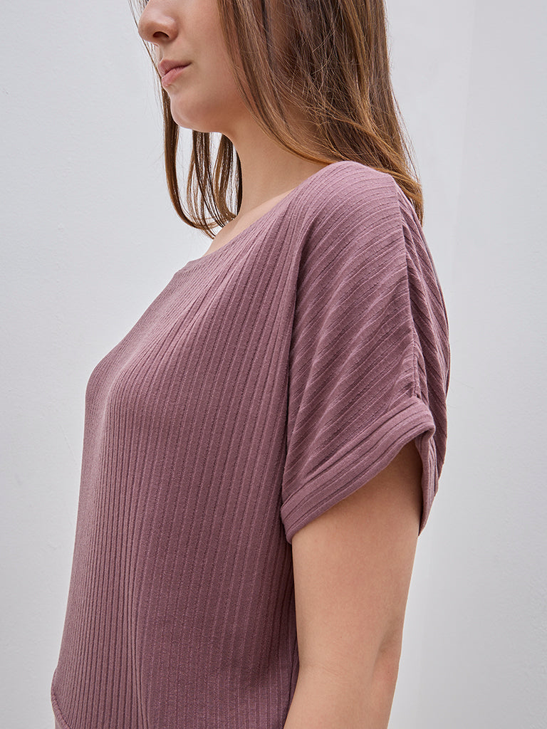 Wunderlove Mauve Ribbed Cotton Blend Top