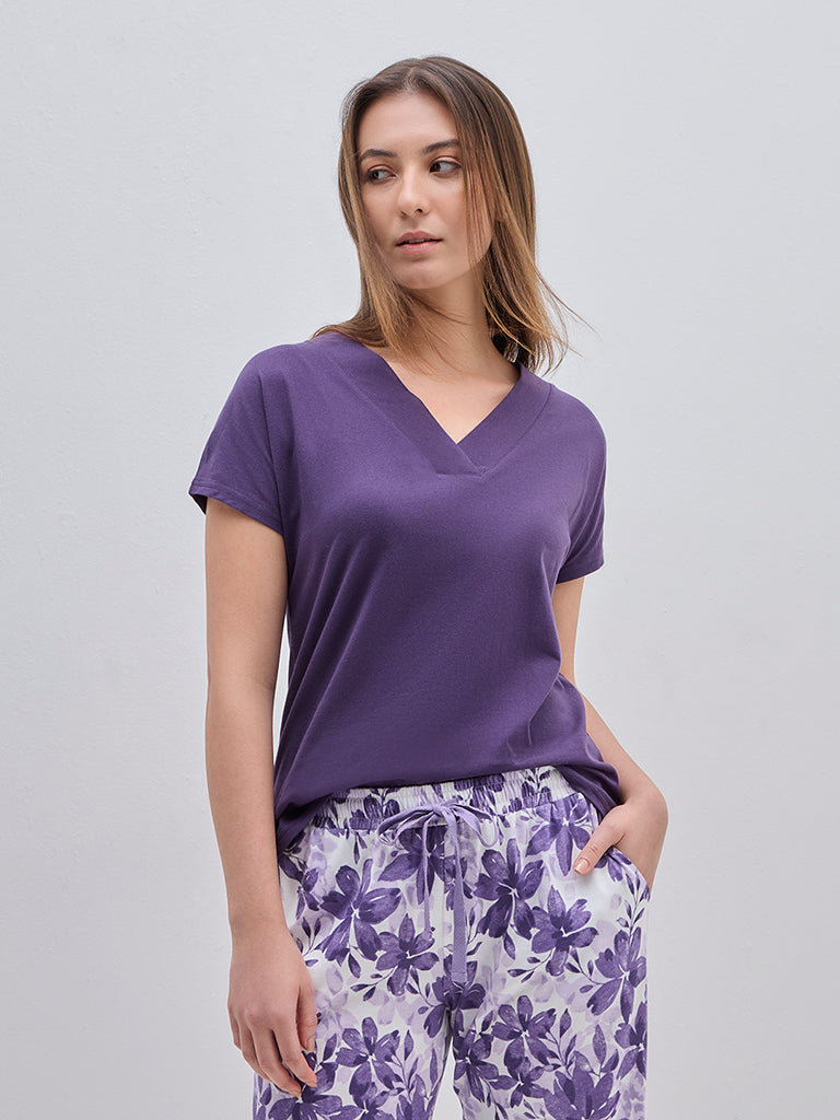 Wunderlove Purple Solid Cotton Top