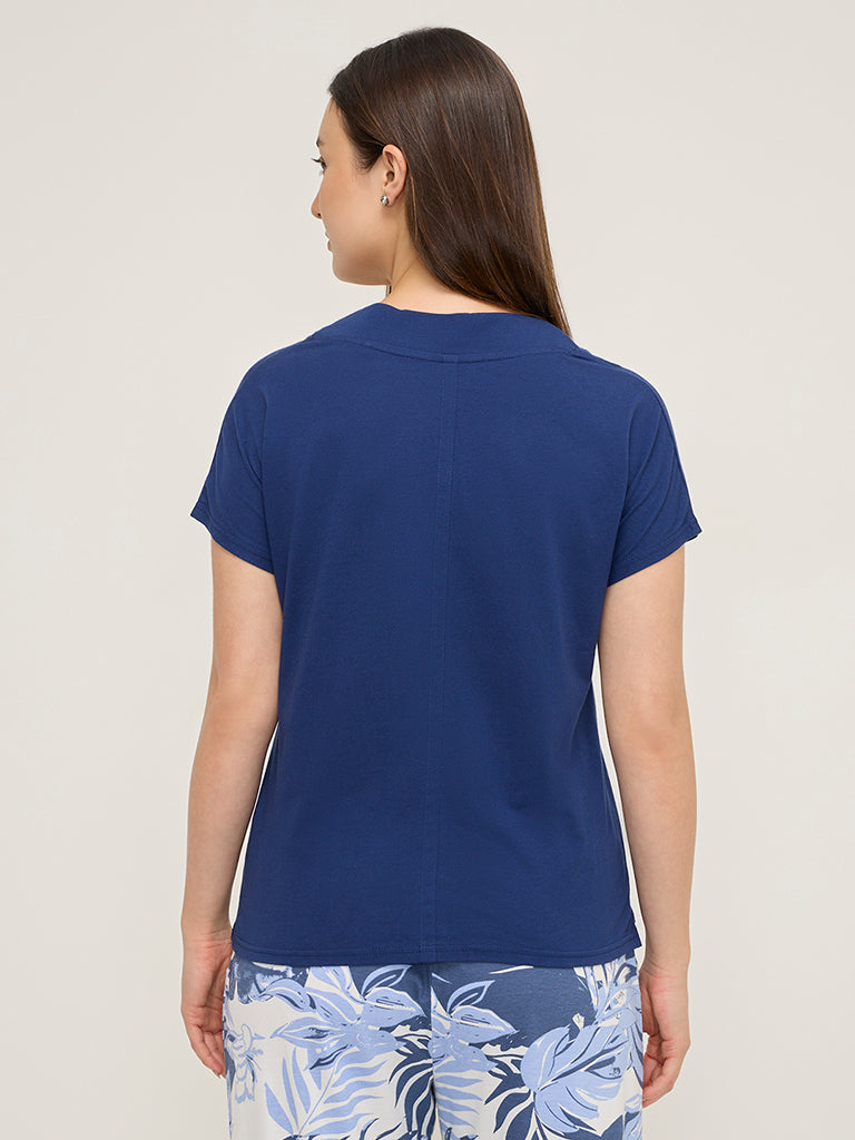 Wunderlove Navy V-Neck Cotton Top