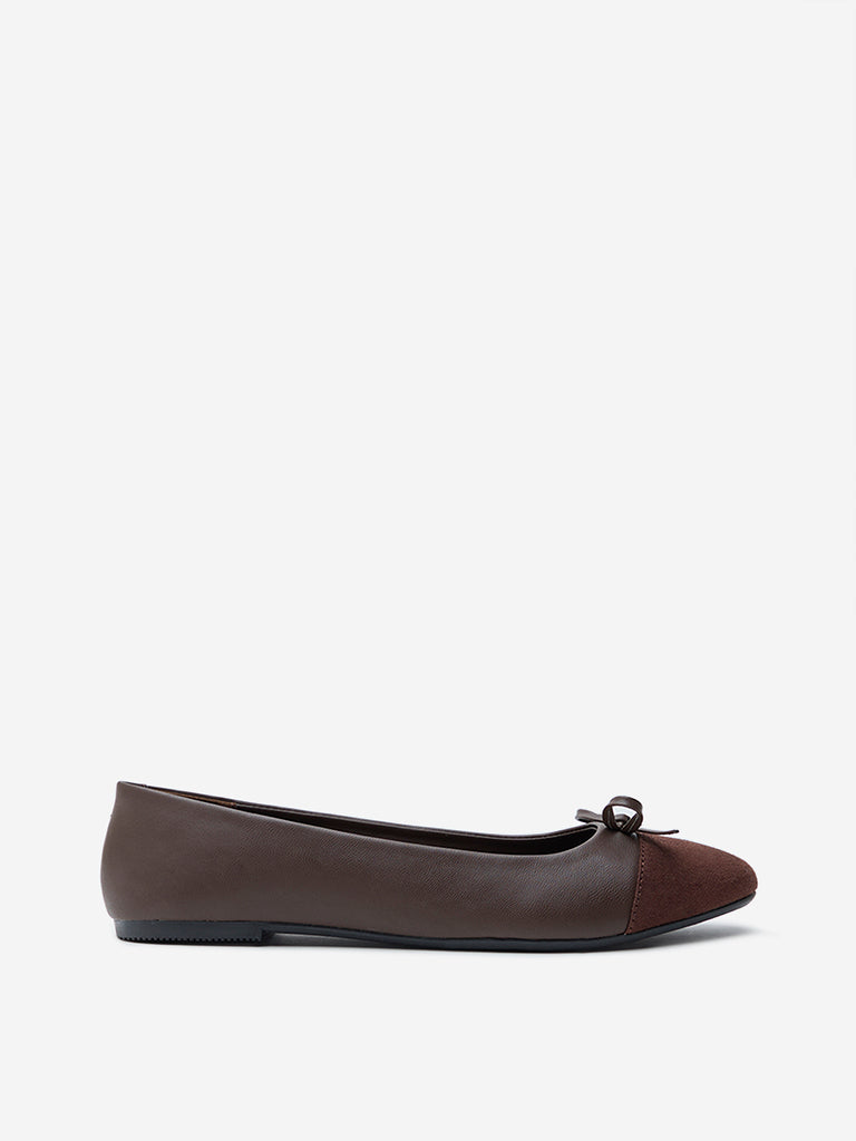 LUNA BLU Brown Bow-Design Suede Ballerina