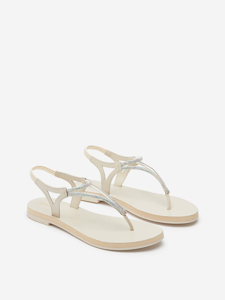 LUNA BLU Ivory Diamante Embellished Sandals