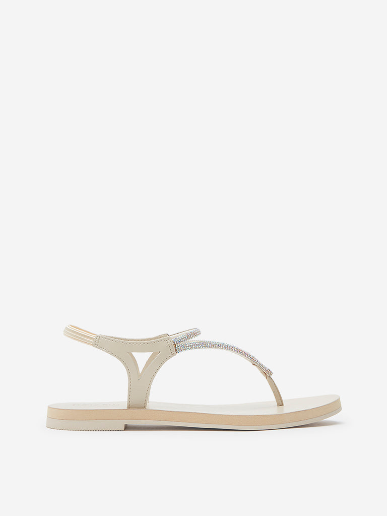 LUNA BLU Ivory Diamante Embellished Sandals