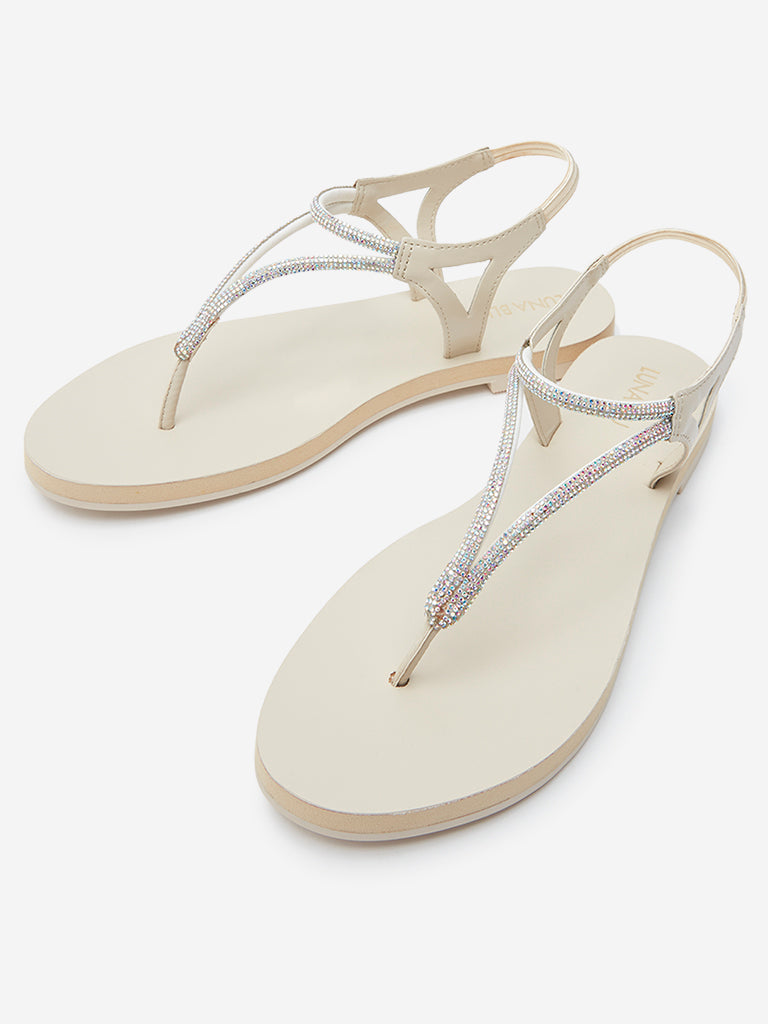 LUNA BLU Ivory Diamante Embellished Sandals