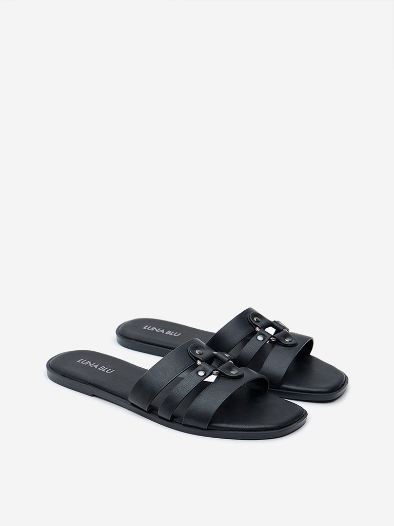 LUNA BLU Black Multi-Strap Slides