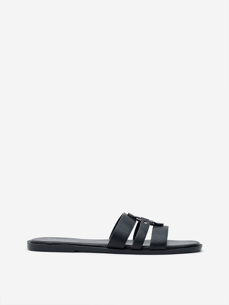 LUNA BLU Black Multi-Strap Slides