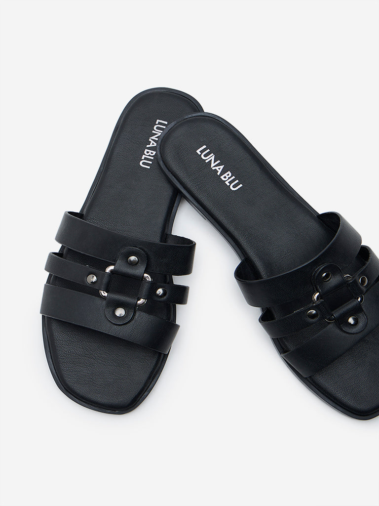 LUNA BLU Black Multi-Strap Slides