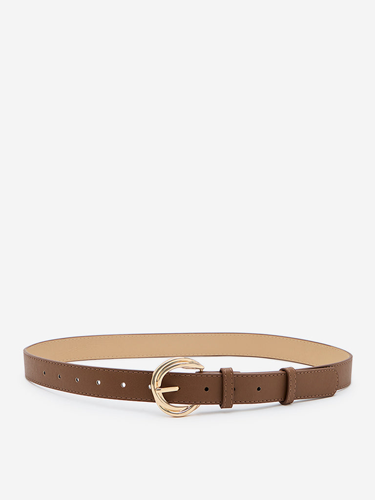 Westside Accessories Brown Gold-Accent Buckled Belt (Small)