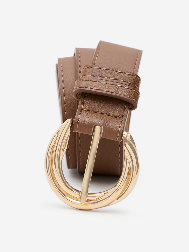 Westside Accessories Brown Gold-Accent Buckled Belt (Small)