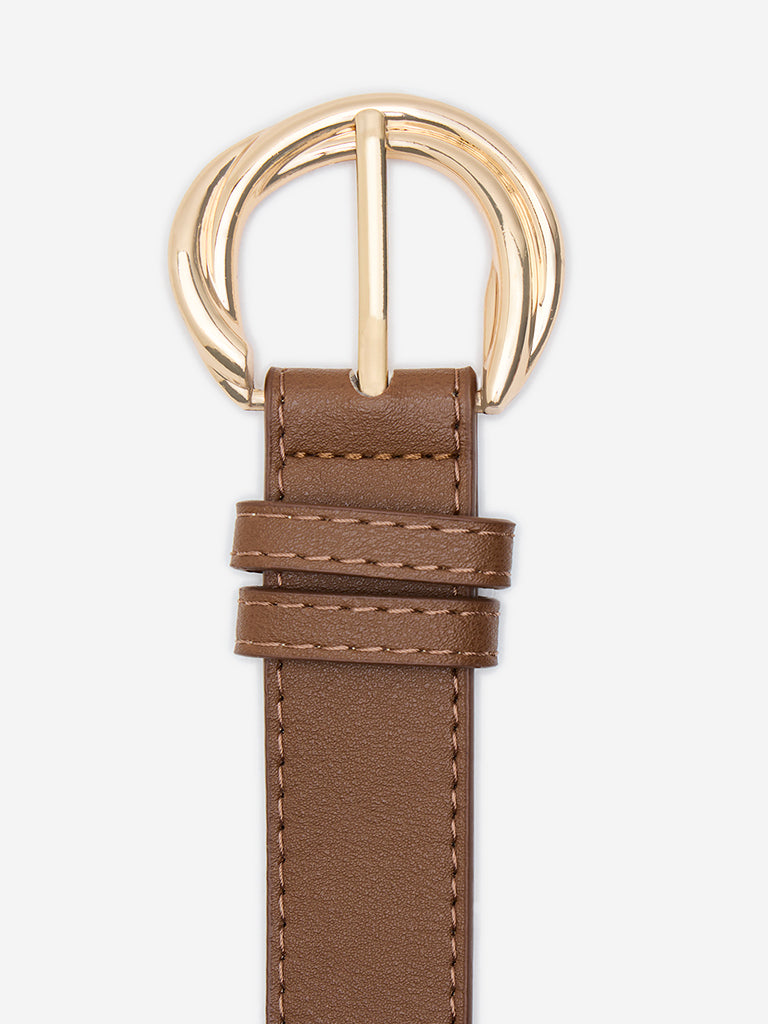 Westside Accessories Brown Gold-Accent Buckled Belt (Small)