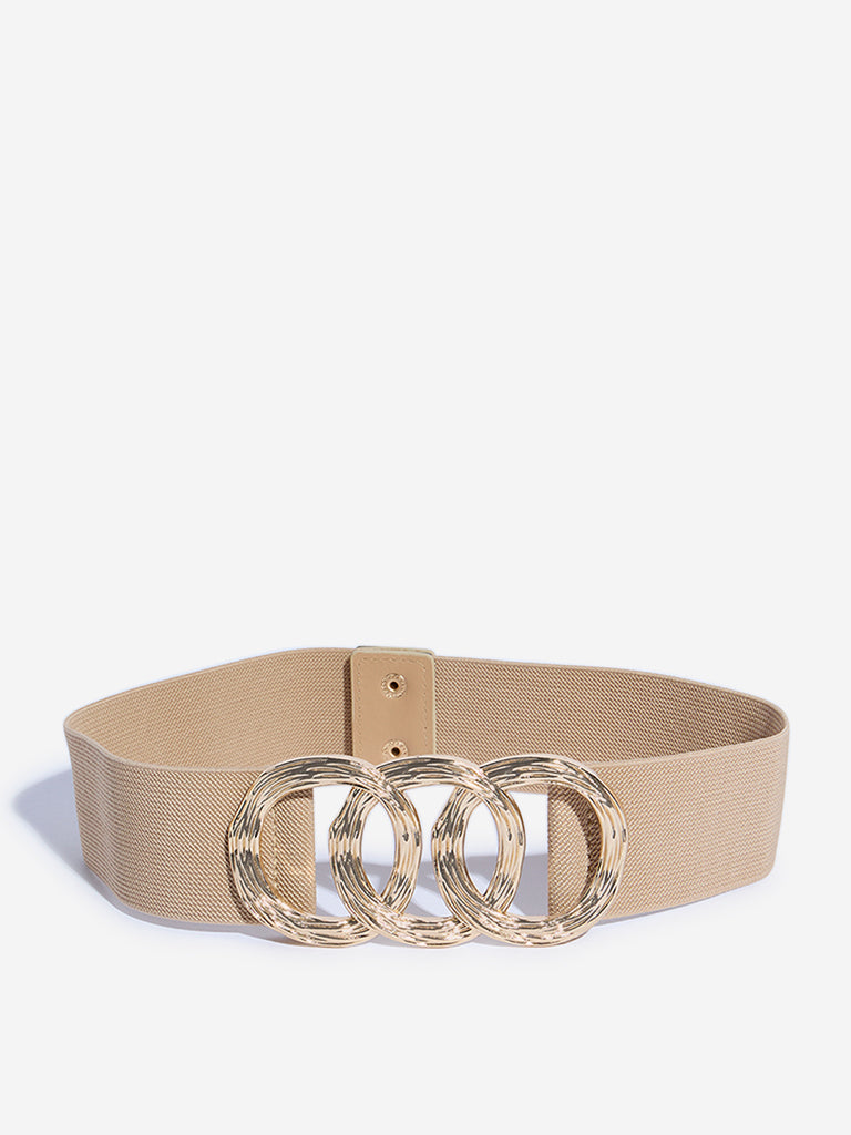 Westside Accessories Beige Metal-Detailed Stretchable Belt (Small)