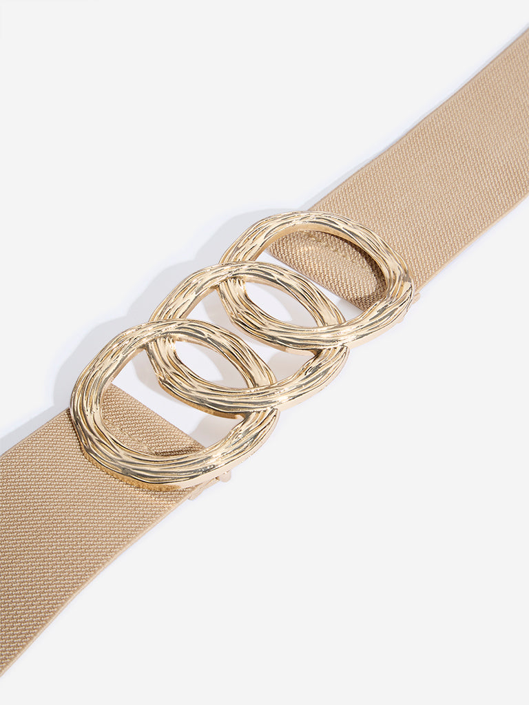 Westside Accessories Beige Metal-Detailed Stretchable Belt (Small)