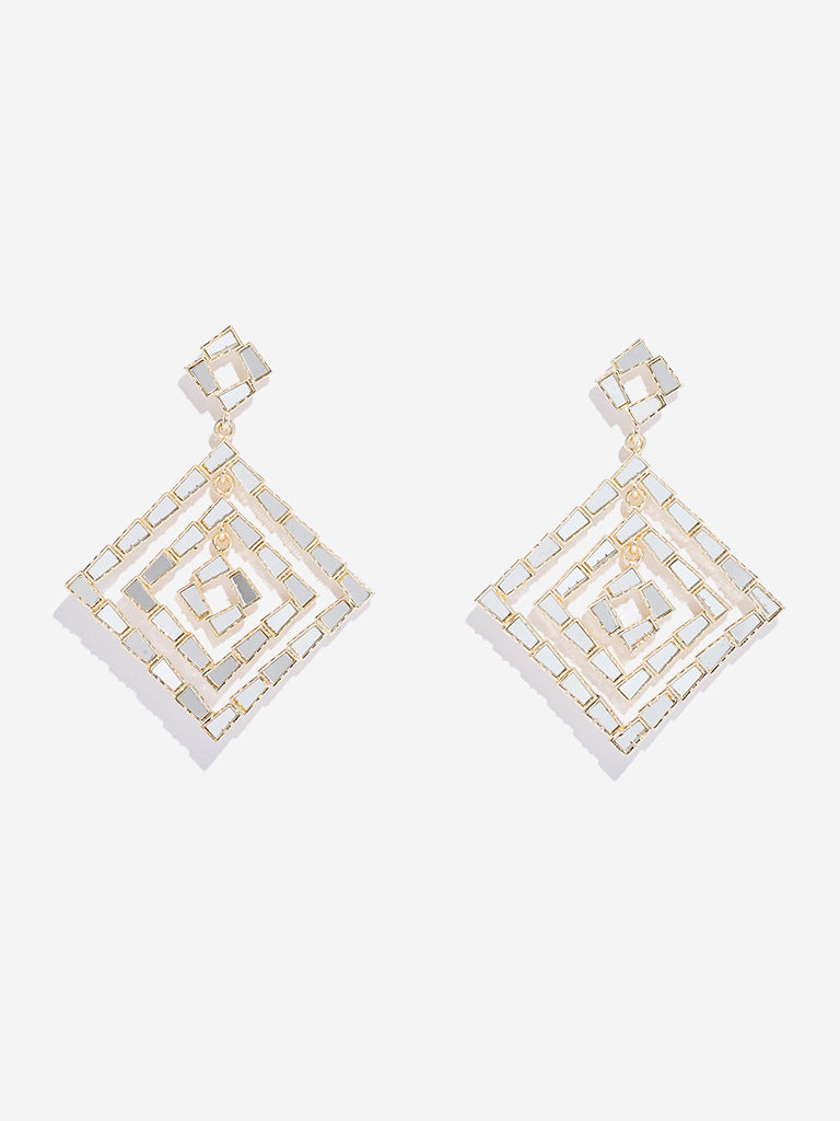 Westside Accessories Gold Mirror-Work Square Jhumka Earrings