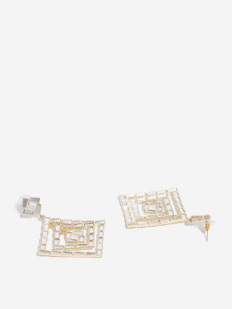 Westside Accessories Gold Mirror-Work Square Jhumka Earrings