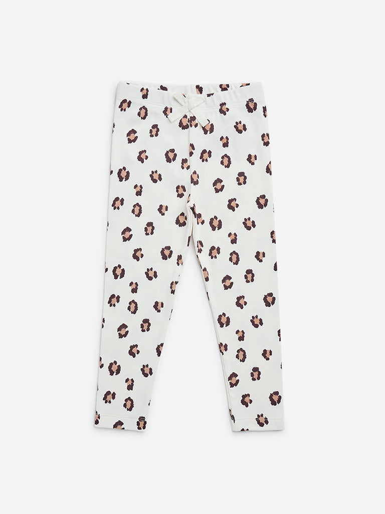 HOP Kids White Printed High-Rise Cotton-Blend Leggings