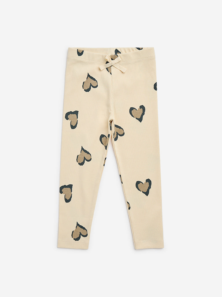 HOP Kids Yellow Printed High-Rise Cotton-Blend Leggings