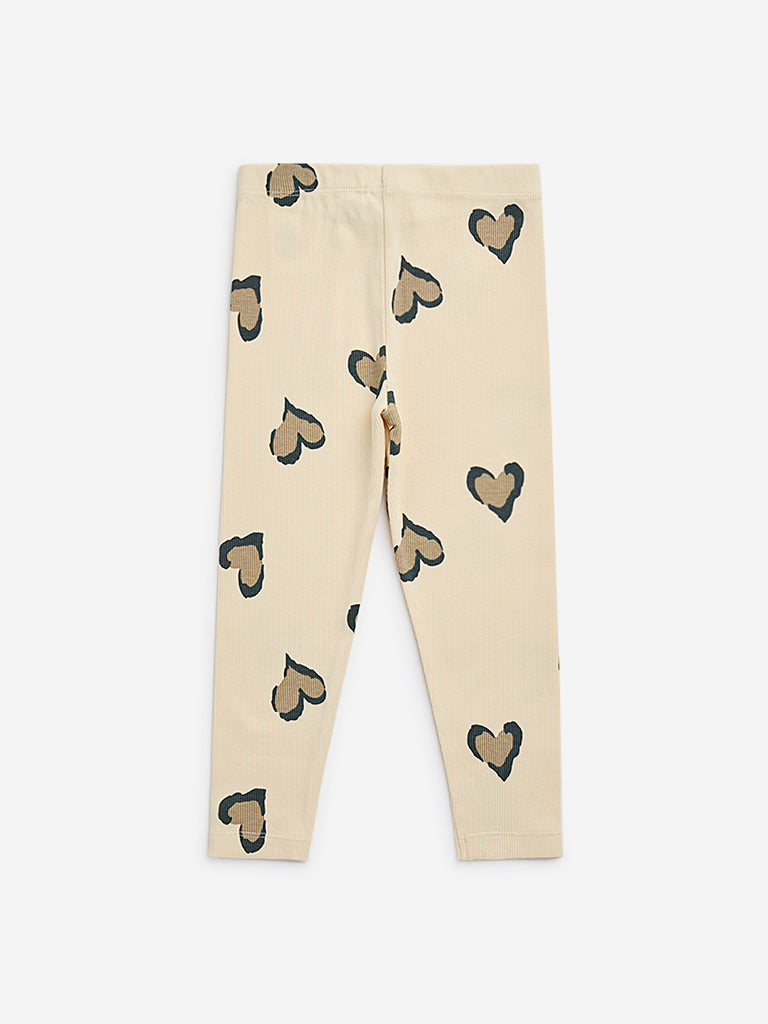 HOP Kids Yellow Printed High-Rise Cotton Blend Leggings