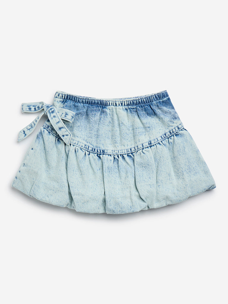 HOP Kids Light Blue Washed Denim Balloon Skirt