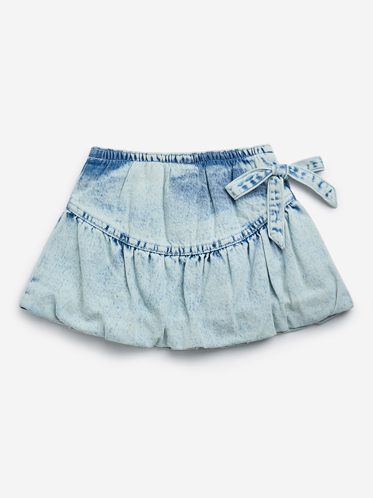 HOP Kids Light Blue Washed Denim Balloon Skirt