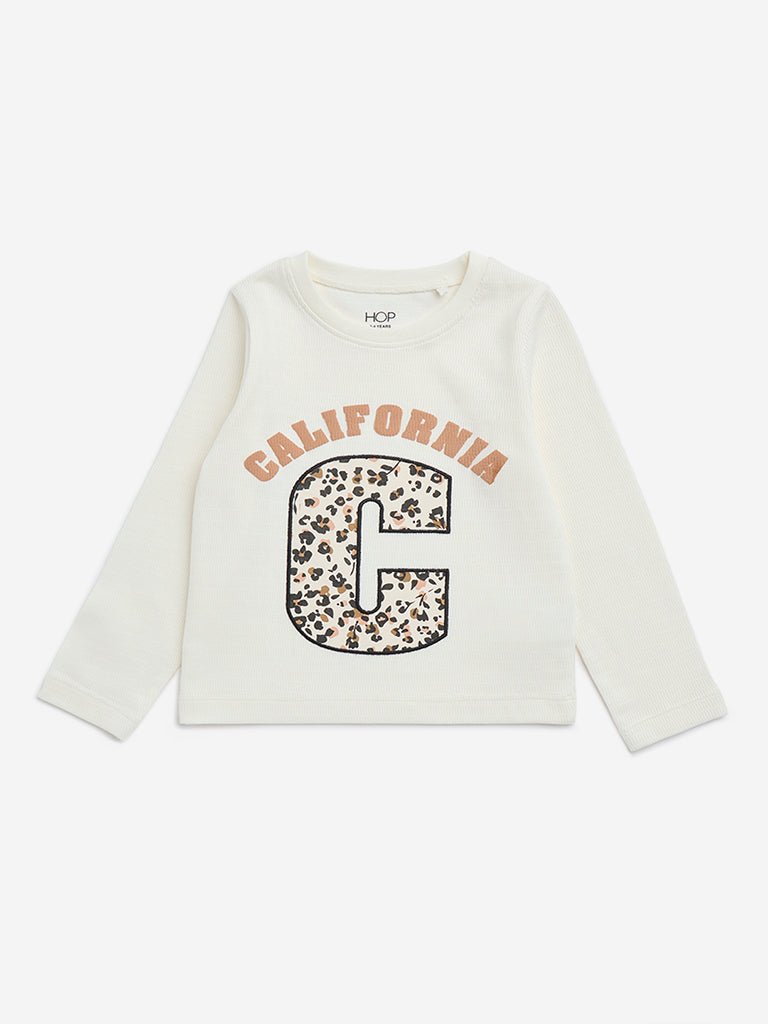 HOP Kids White Text Printed Cotton T-Shirt