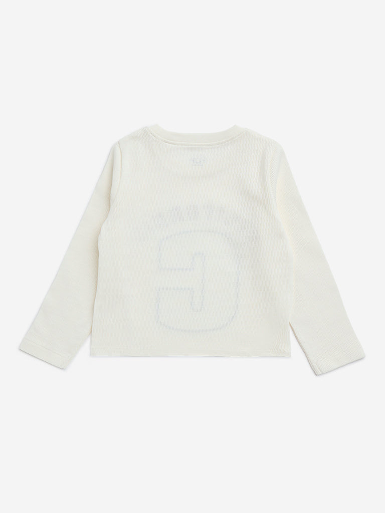 HOP Kids White Text Printed Cotton T-Shirt