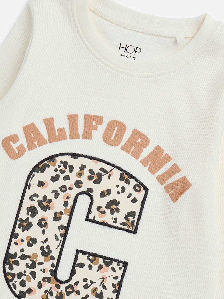 HOP Kids White Text Printed Cotton T-Shirt