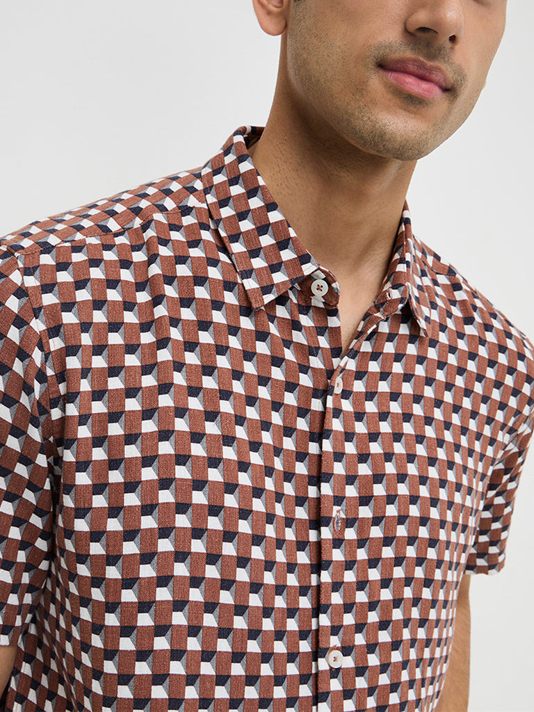 Ascot Brown Geometric Relaxed-Fit Shirt