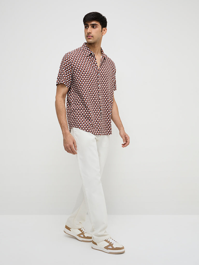 Ascot Brown Geometric Relaxed-Fit Shirt