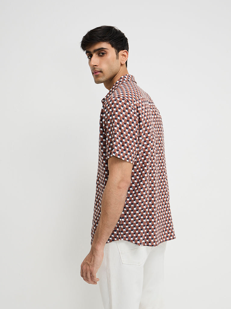 Ascot Brown Geometric Relaxed-Fit Shirt