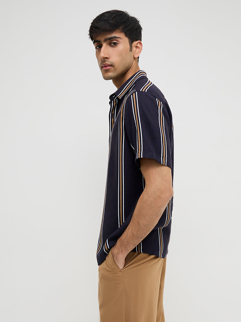 Ascot Navy Stripe Printed Relaxed-Fit Shirt