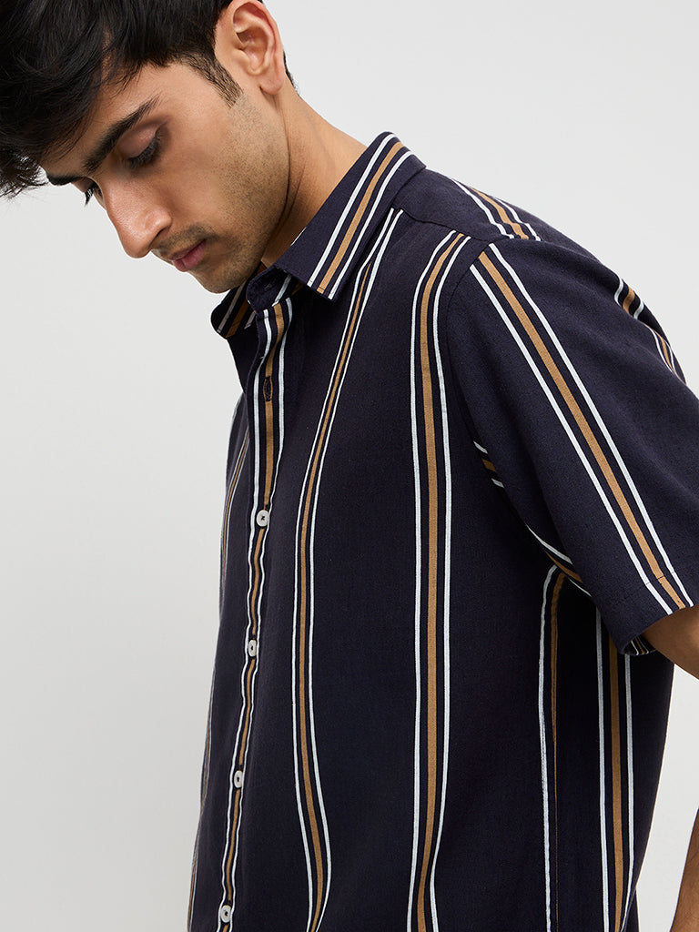 Ascot Navy Stripe Printed Relaxed-Fit Shirt