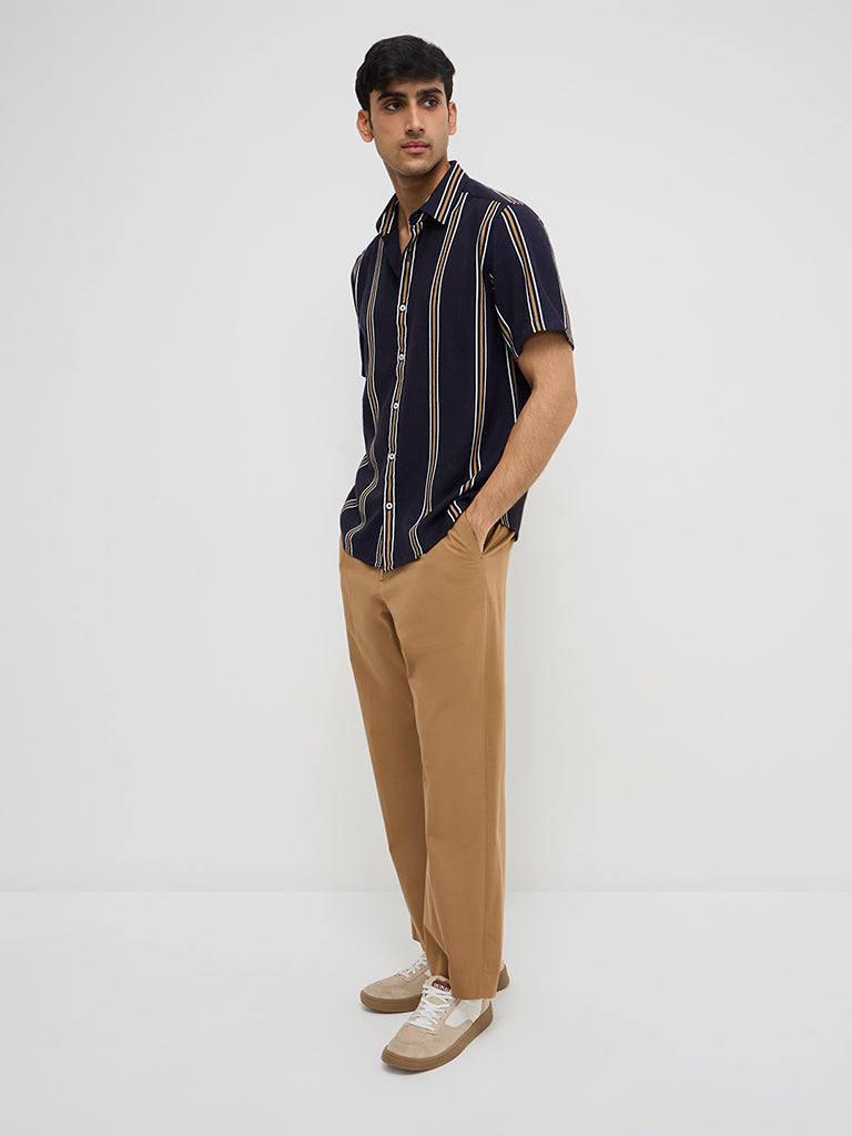 Ascot Navy Stripe Printed Relaxed-Fit Shirt