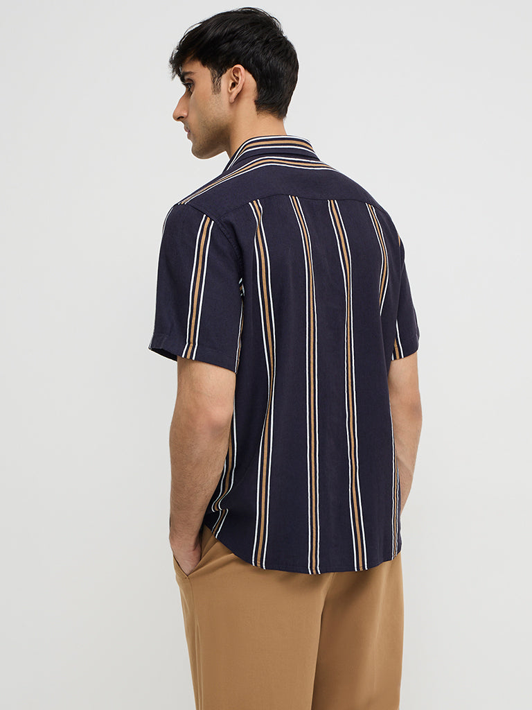 Ascot Navy Stripe Printed Relaxed-Fit Shirt