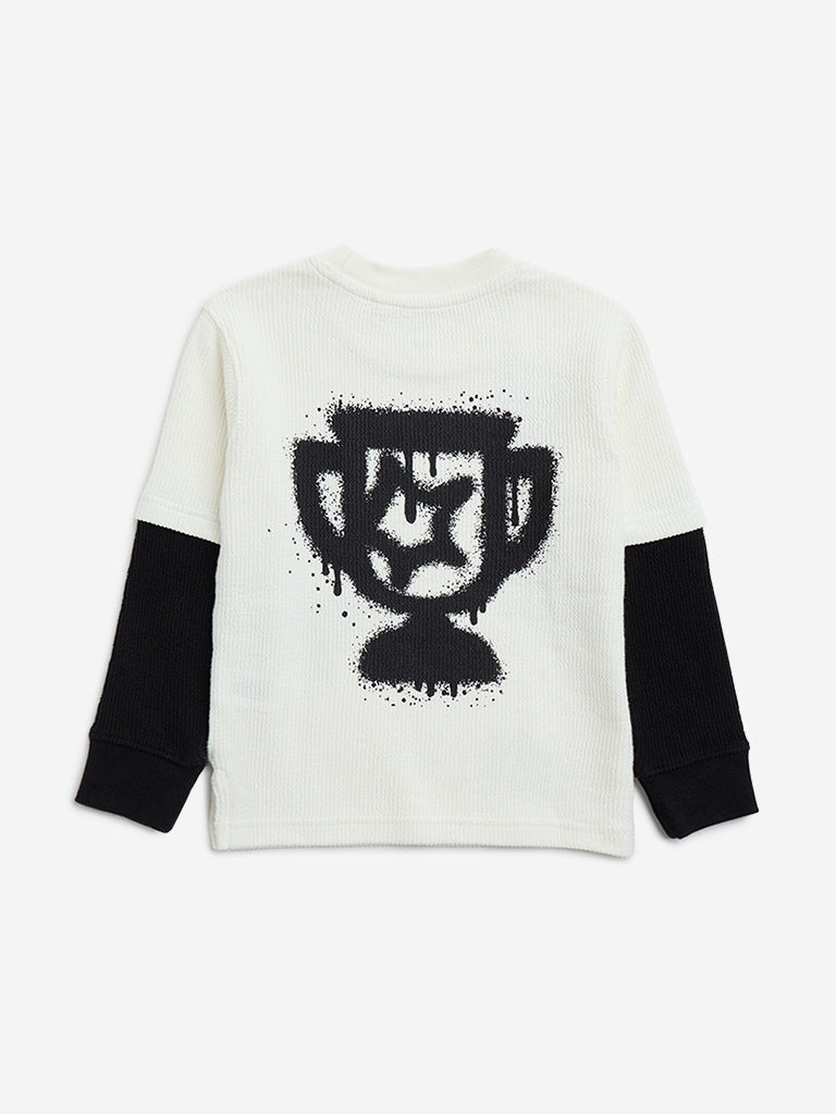 HOP Kids White Textured Cotton Sweatshirt