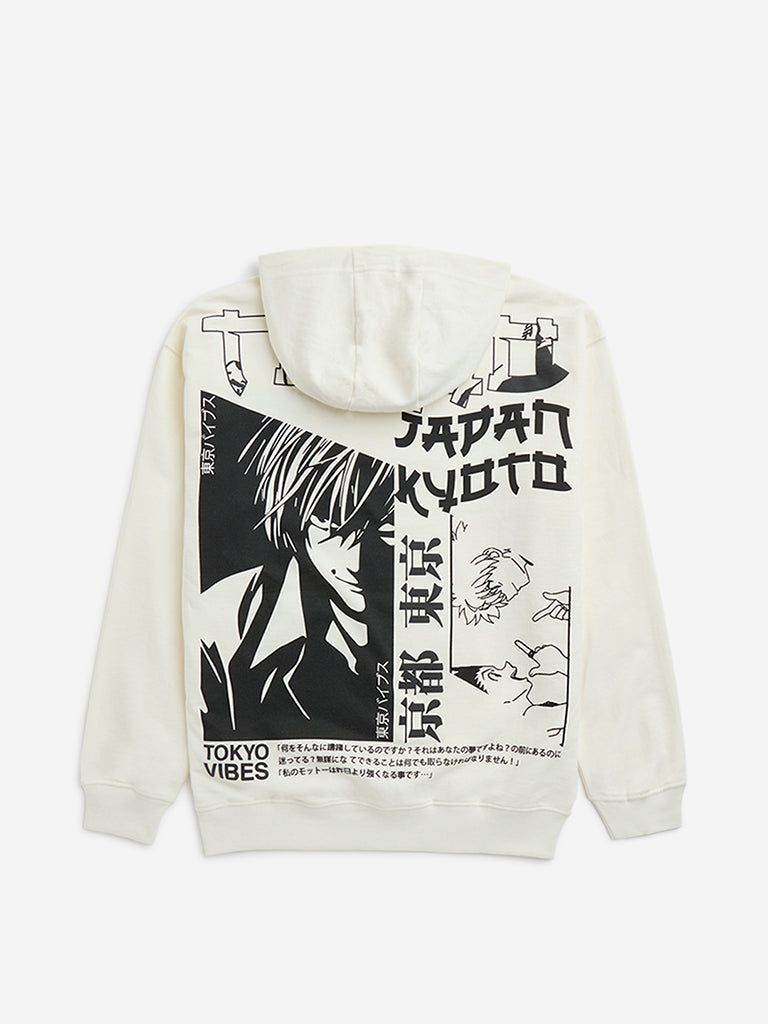 Y&F Kids Off-White Anime-Inspired Cotton-Blend Sweatshirt