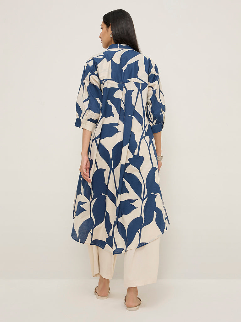 Utsa Indigo Tropical Printed High-Low Cotton Kurta