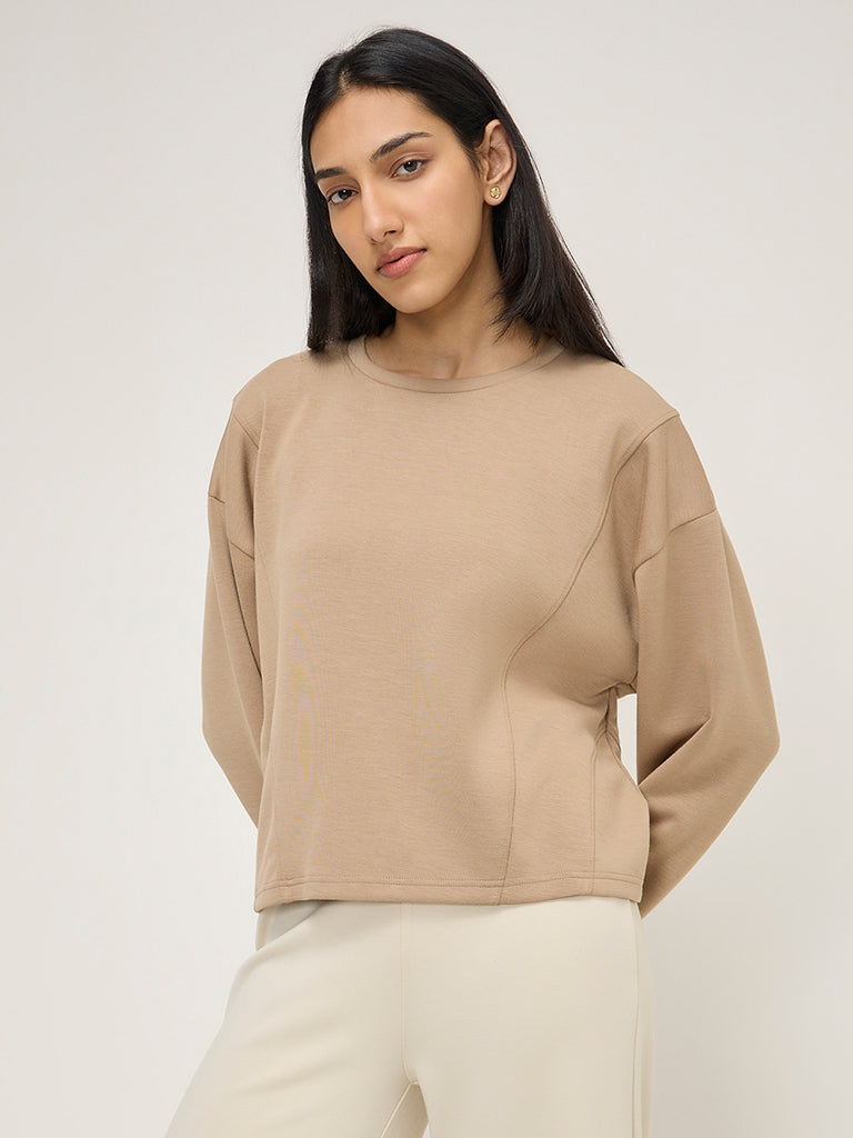 LOV Beige Solid Sweatshirt