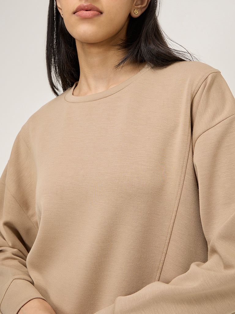 LOV Beige Solid Sweatshirt