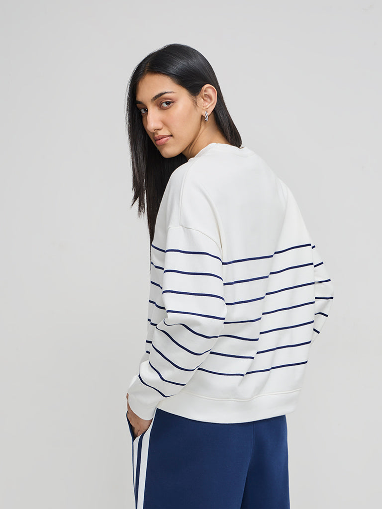 LOV White Stripe Printed Cotton Sweatshirt