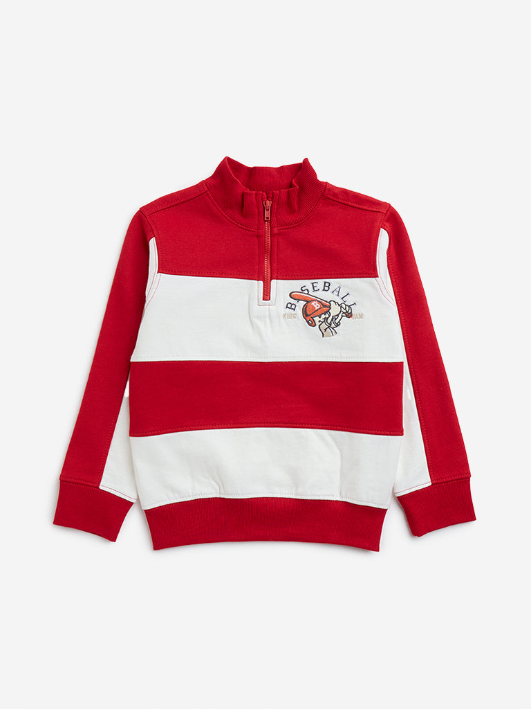 HOP Kids Red Stripe Printed Cotton-Blend Sweatshirt