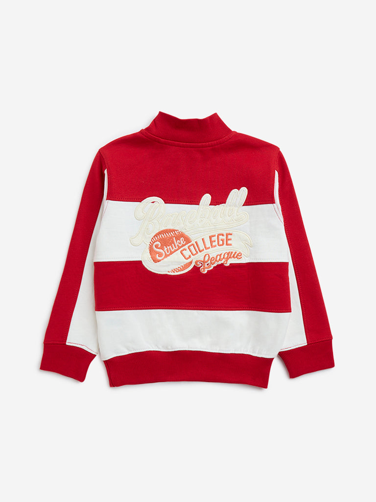 HOP Kids Red Stripe Printed Cotton-Blend Sweatshirt