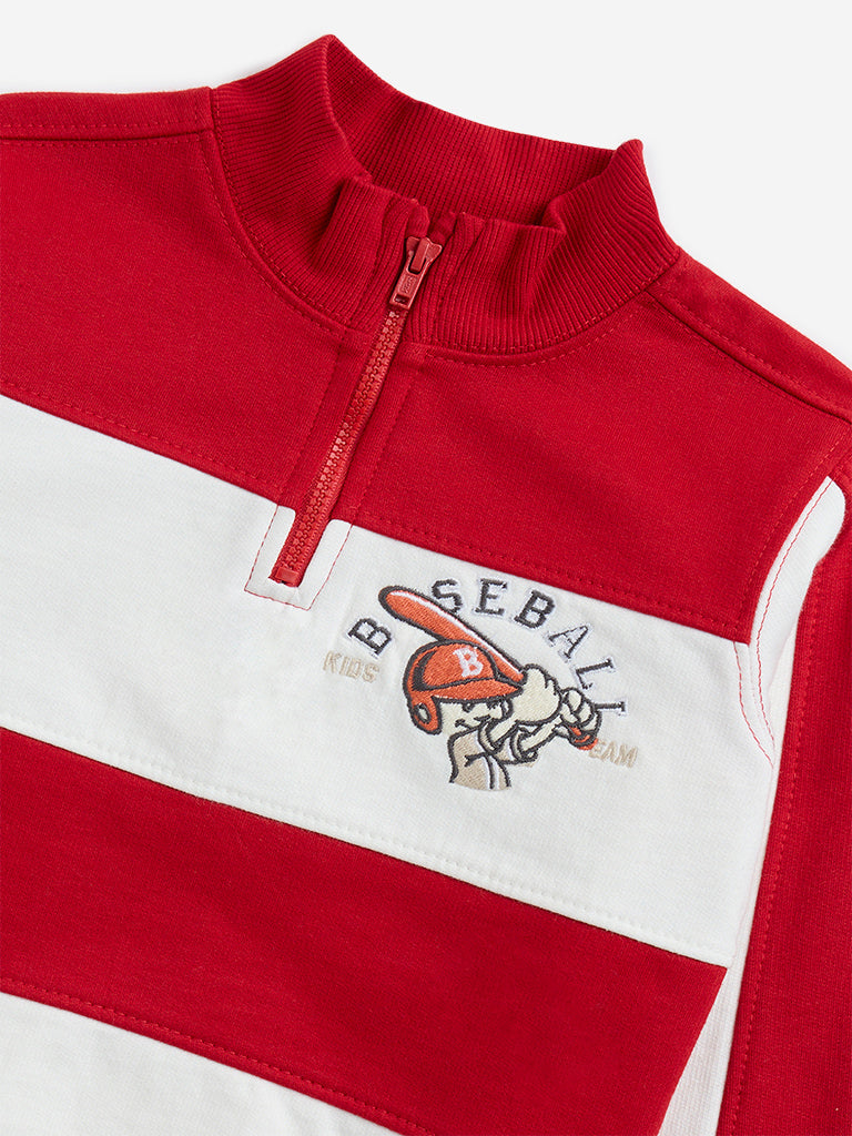 HOP Kids Red Stripe Printed Cotton-Blend Sweatshirt