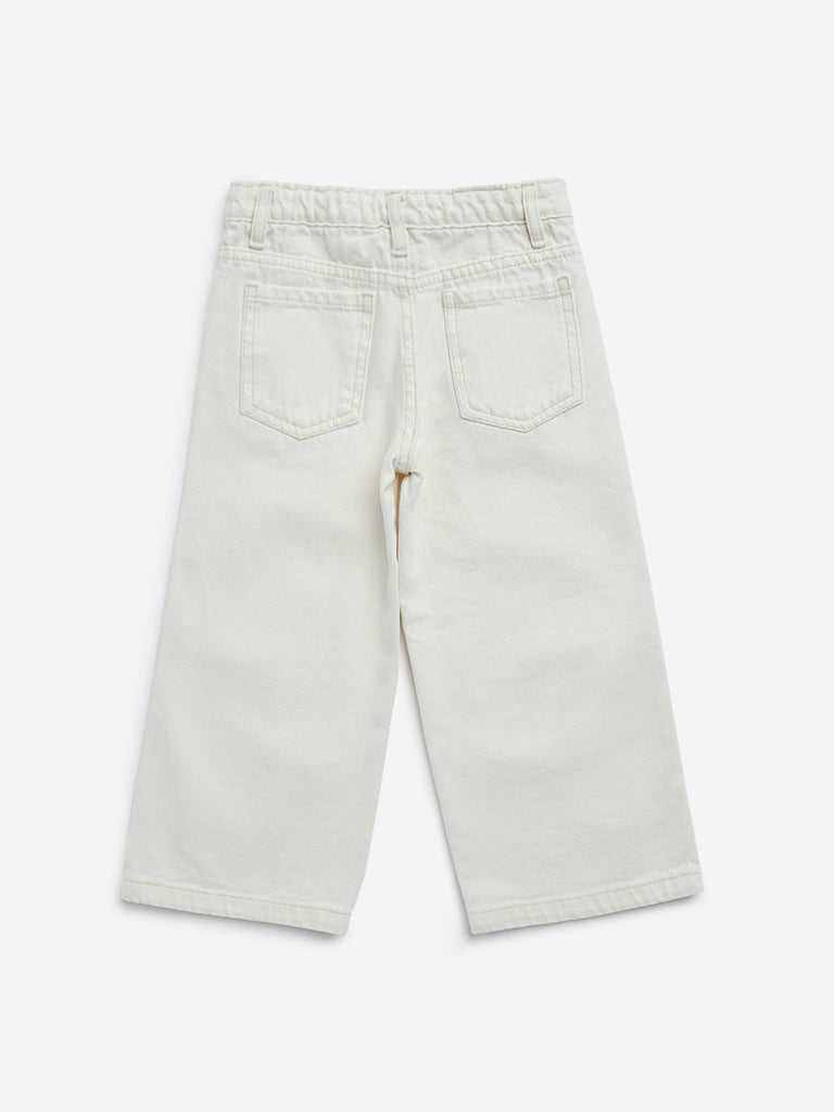 HOP Kids Off-White Bow Design Straight - Fit High - Rise Jeans