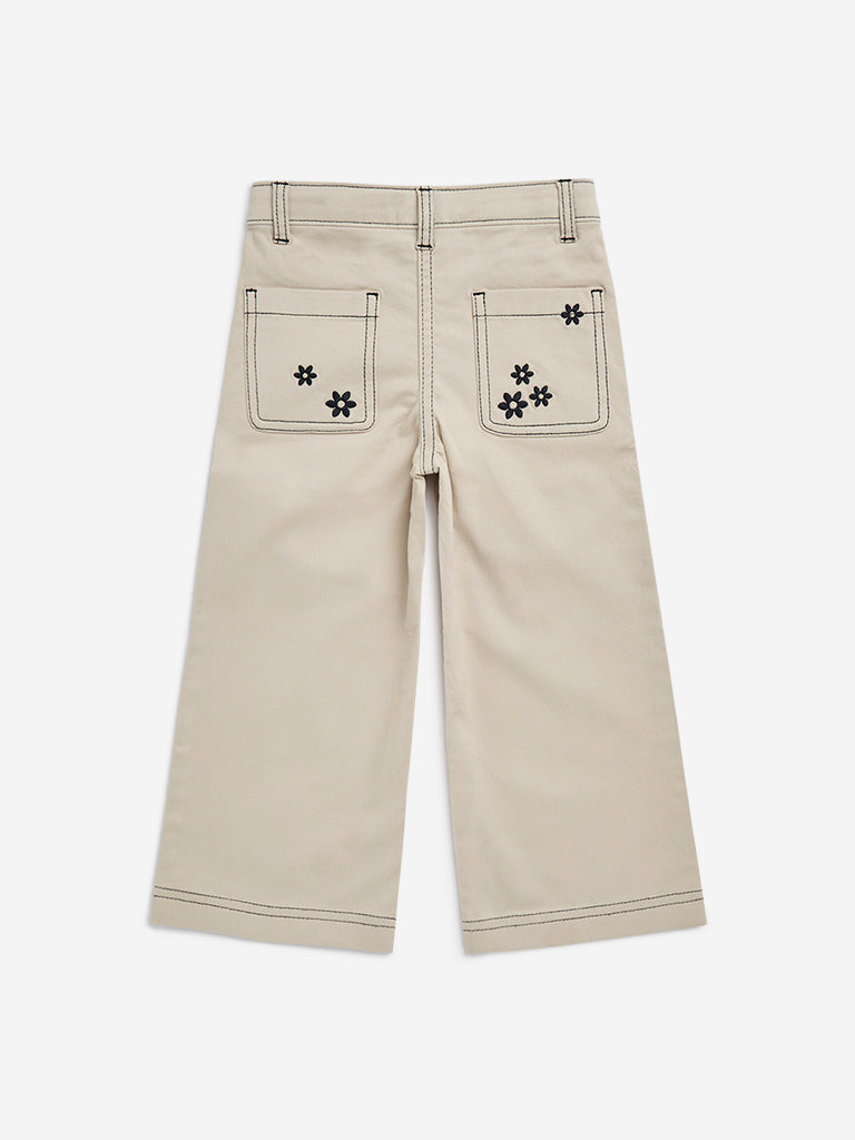 HOP Kids Beige High-Rise Cotton Blend Trousers