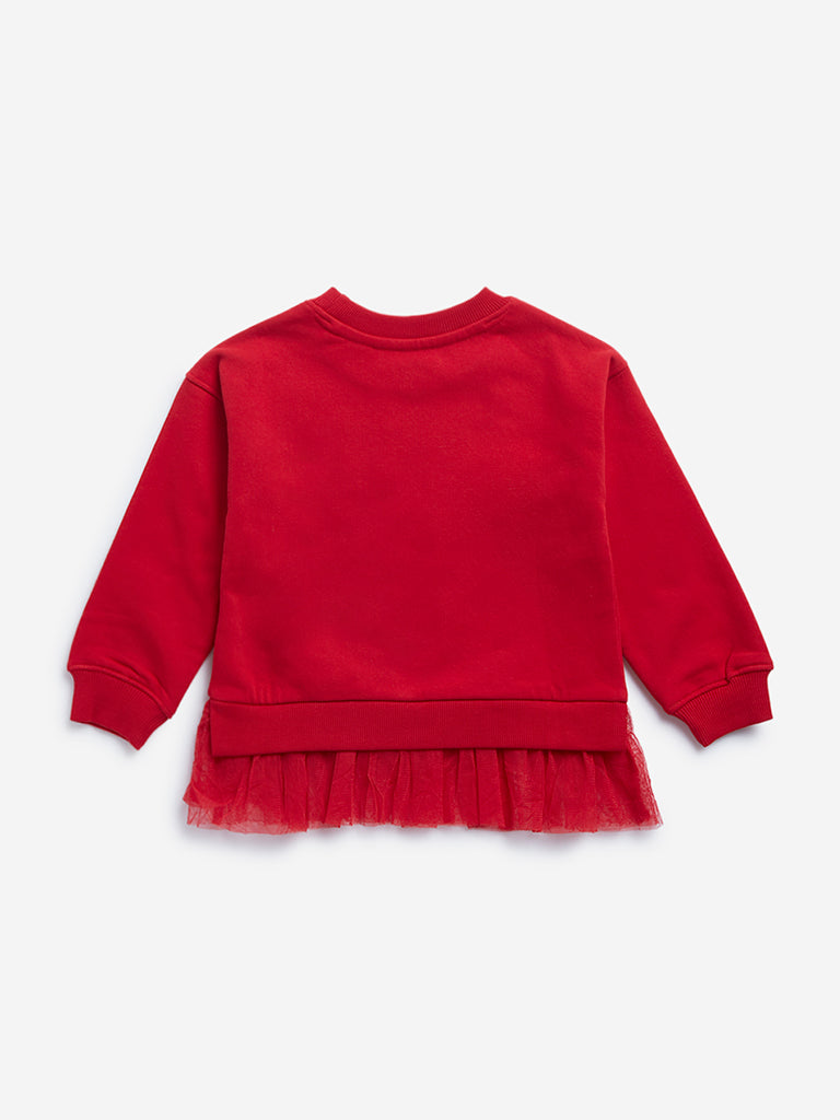 HOP Kids Red Sequin Text Design Cotton-Blend Sweater