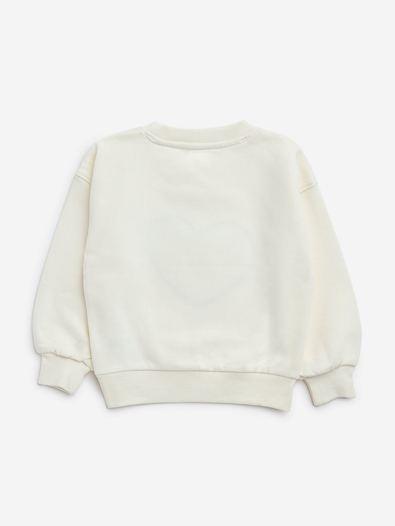 HOP Kids Off-White Heart Design Cotton Blend Sweatshirt