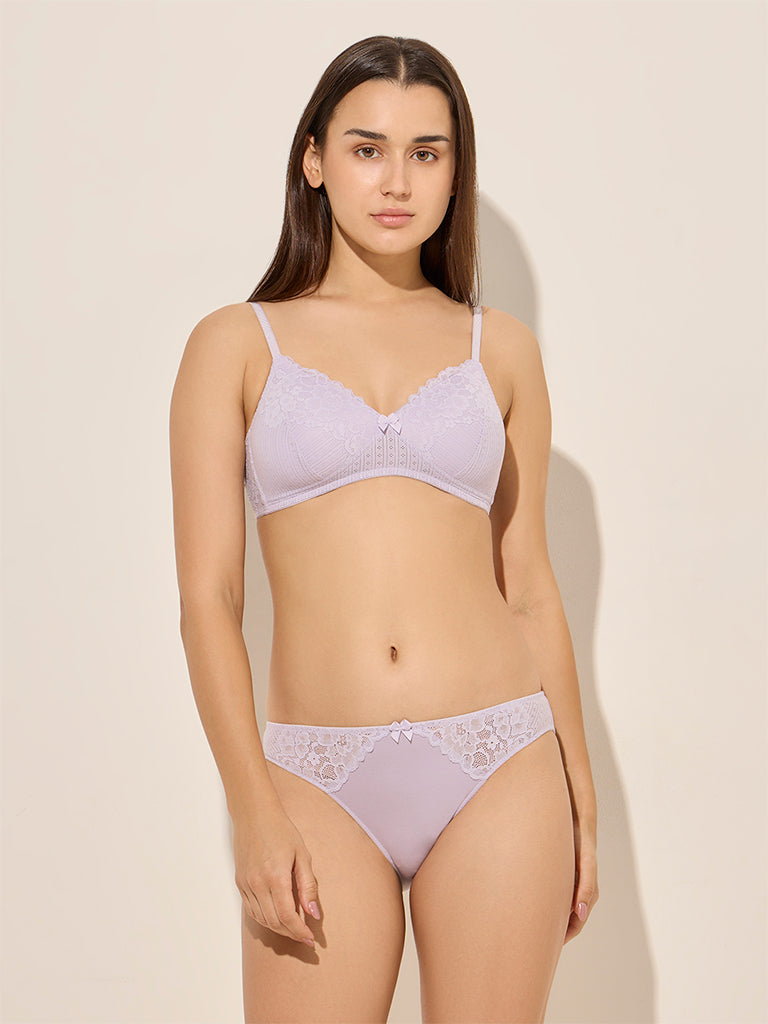 Wunderlove Lilac Floral Lace Designed Padded Bra