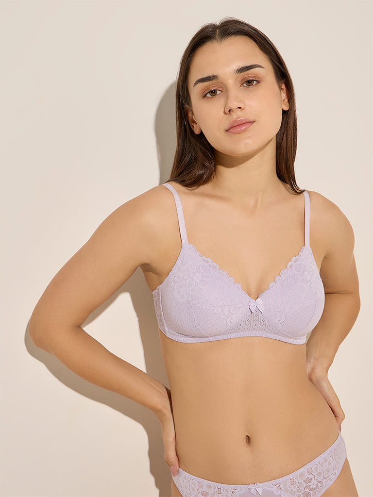 Wunderlove Lilac Floral Lace Designed Padded Bra